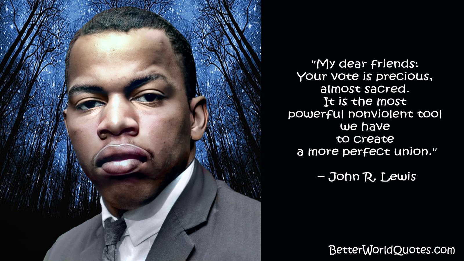 John R. Lewis: “My dear friends: Your vote is precious, almost sacred. It is the most powerful nonviolent tool we have to create a more perfect union.